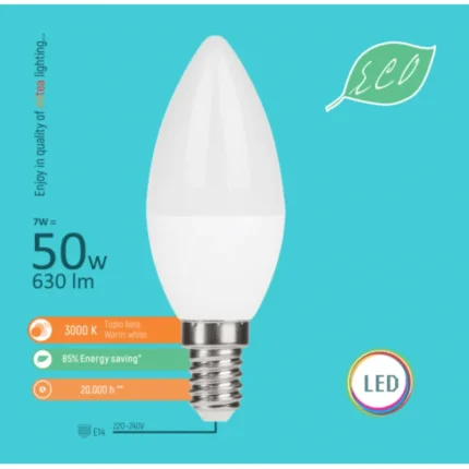 E14 7W C37 3000K LED ECO SIJALICA 220-240V MITEA LIGHTING