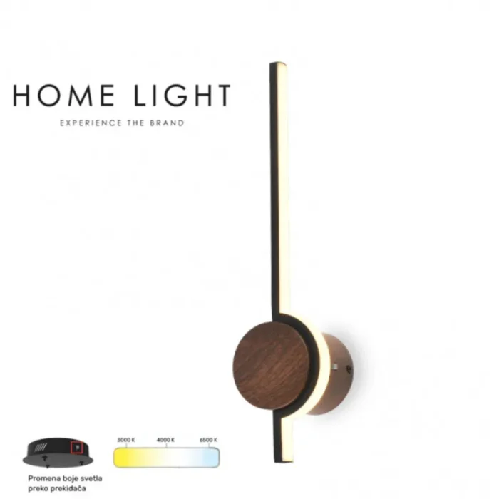 VESTA 534 ZIDNA SVETILJKA 9W 3000/4500/6000K TAMNO DRVO/CRNA HOME LIGHT - Image 1